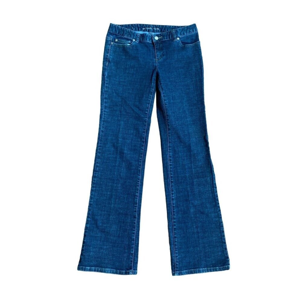 Michael Kors Womens Flared Jeans Size 4 Blue Denim With Studded Back Pockets